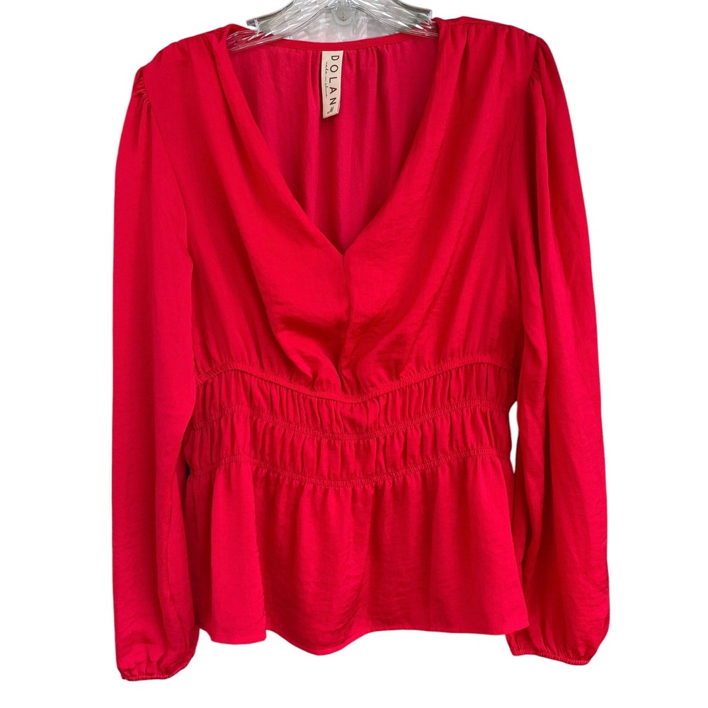 Dolan Red V-Neck Smocked Waist Peplum Blouse Long Sleeve Size M New Without‎ Tag